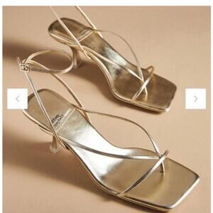 Jeffrey Campbell Gold Fluxx Leather Square Toe Strappy Sandals Size 8.5